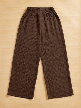 Essnce pantalones casuales de pernera ancha de 7/8 con textura y cintura anudada de unicolor para mujer