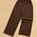 Essnce pantalones casuales de pernera ancha de 7/8 con textura y cintura anudada de unicolor para mujer