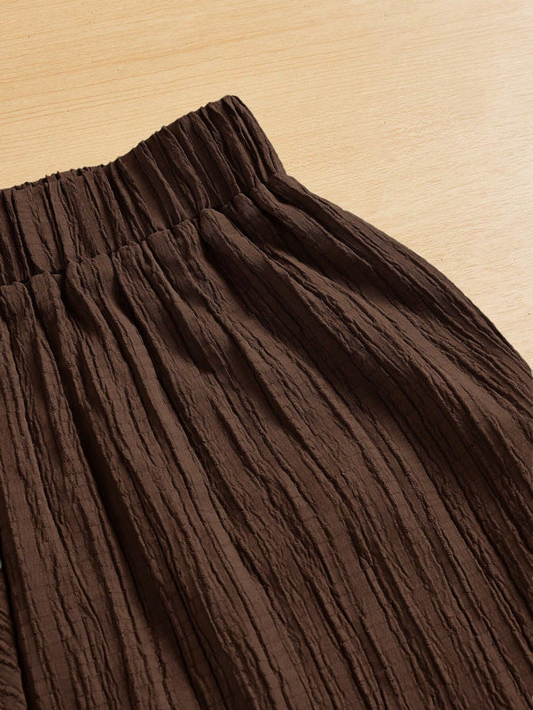 Essnce pantalones casuales de pernera ancha de 7/8 con textura y cintura anudada de unicolor para mujer