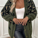 Lune cardigan informal para mujer de botones delanteros con bolsillos dobles y estampado de leopardo, para otono/invierno