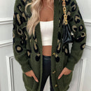 Lune cardigan informal para mujer de botones delanteros con bolsillos dobles y estampado de leopardo, para otono/invierno