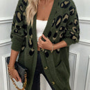 Lune cardigan informal para mujer de botones delanteros con bolsillos dobles y estampado de leopardo, para otono/invierno
