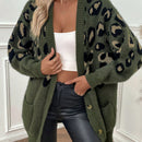 Lune cardigan informal para mujer de botones delanteros con bolsillos dobles y estampado de leopardo, para otono/invierno