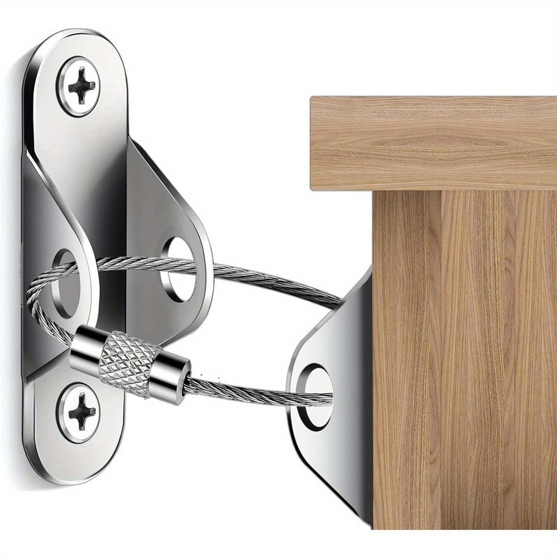 10 paquetes de anclajes para muebles para niños, soporte de pared seguro de 181,44 kg, cerradura de gabinete, a prueba de bebés, antivuelco, correa para terremotos, metal pulido, cerraduras para muebles del hogar