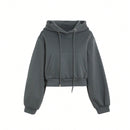 Dazy sudadera con capucha corta de unicolor informal para mujer, de manga larga, para otono/invierno