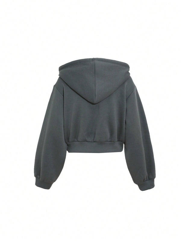 Dazy sudadera con capucha corta de unicolor informal para mujer, de manga larga, para otono/invierno