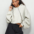 Sumwon women sudadera con capucha corta, de mangas completas, de bordes crudos y con forma de caja