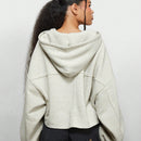 Sumwon women sudadera con capucha corta, de mangas completas, de bordes crudos y con forma de caja