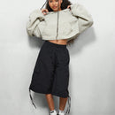 Sumwon women sudadera con capucha corta, de mangas completas, de bordes crudos y con forma de caja