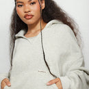 Sumwon women sudadera con capucha corta, de mangas completas, de bordes crudos y con forma de caja