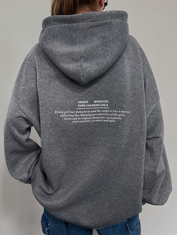 Dazy sudadera con capucha de manga larga con estampado de letras minimalista, uso diario informal