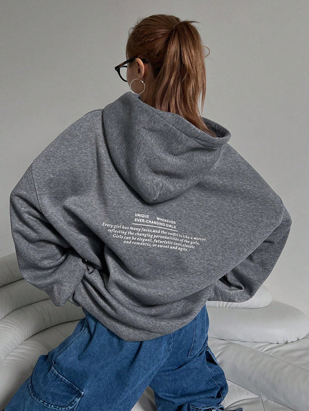 Dazy sudadera con capucha de manga larga con estampado de letras minimalista, uso diario informal