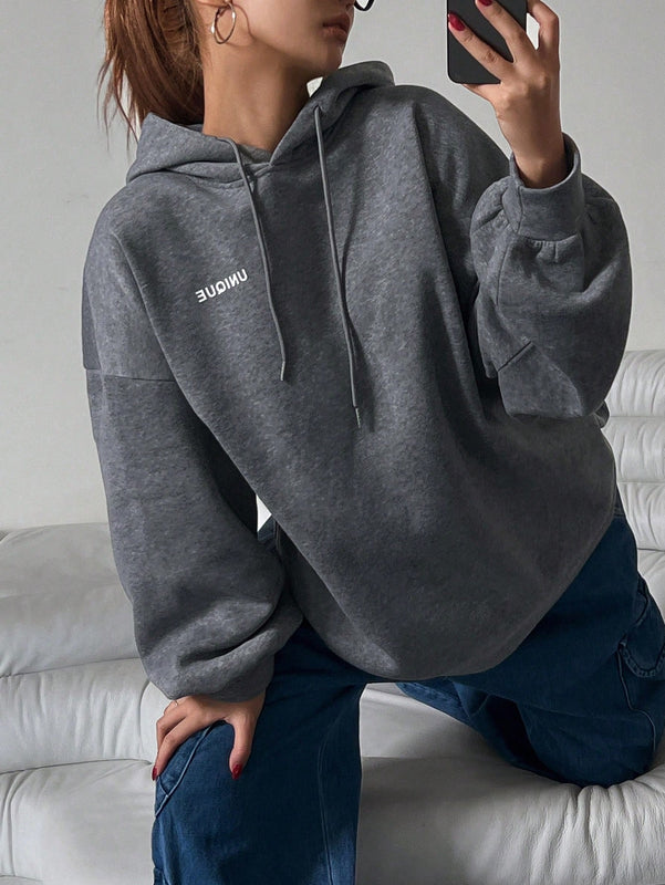 Dazy sudadera con capucha de manga larga con estampado de letras minimalista, uso diario informal