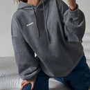 Dazy sudadera larga con capucha, holgada, con cordon y estampado de eslogan casual para mujer, otono