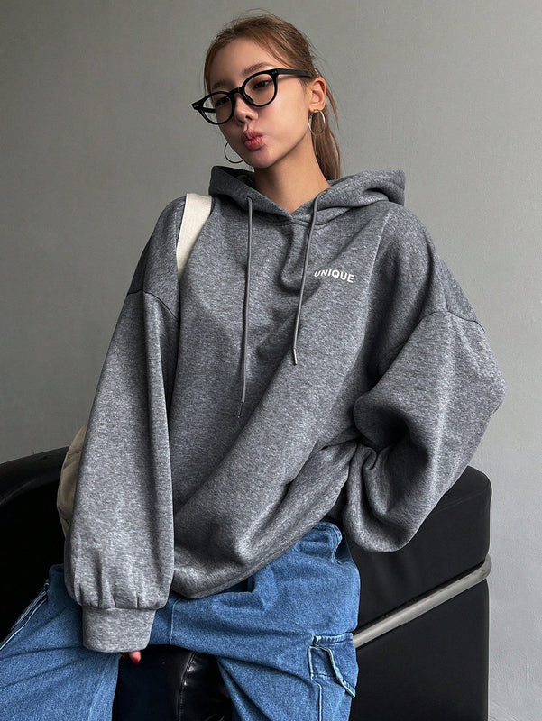Dazy sudadera con capucha de manga larga con estampado de letras minimalista, uso diario informal