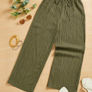 Essnce pantalones casuales de pernera ancha de 7/8 con textura y cintura anudada de unicolor para mujer
