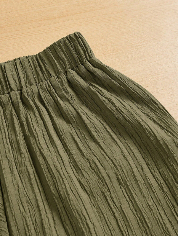 Essnce pantalones casuales de pernera ancha de 7/8 con textura y cintura anudada de unicolor para mujer