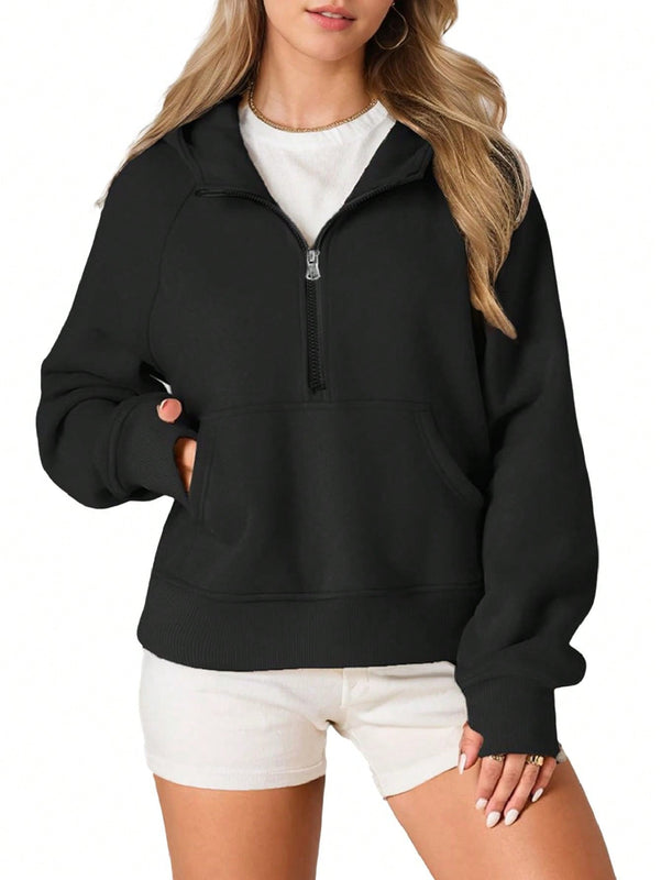 Sudaderas con media cremallera para mujer, sudaderas con capucha cropped, sudaderas de forro polar