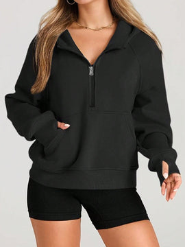 Sudaderas con media cremallera para mujer, sudaderas con capucha cropped, sudaderas de forro polar