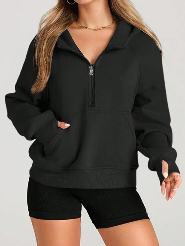 Sudaderas con media cremallera para mujer, sudaderas con capucha cropped, sudaderas de forro polar
