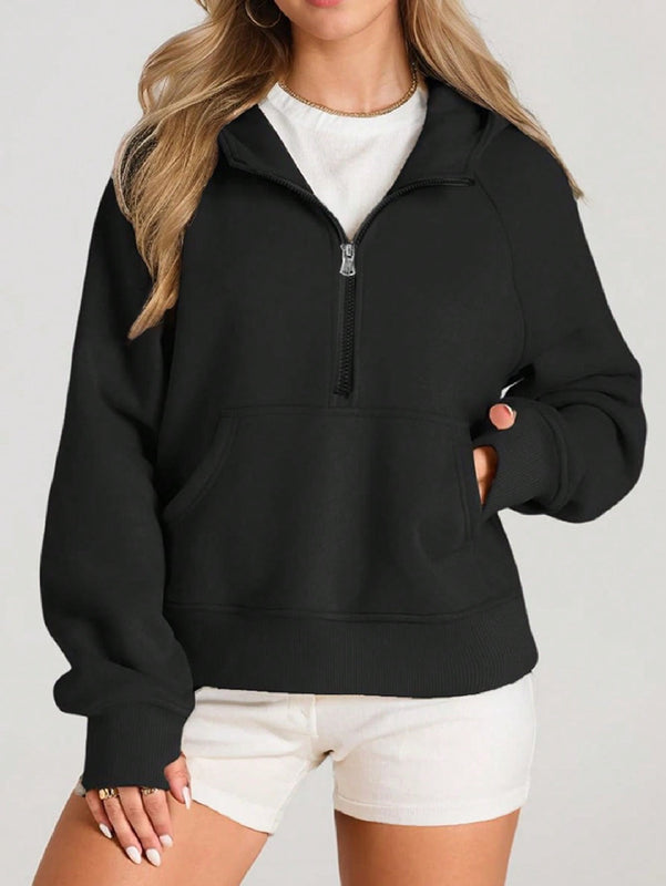 Sudaderas con media cremallera para mujer, sudaderas con capucha cropped, sudaderas de forro polar