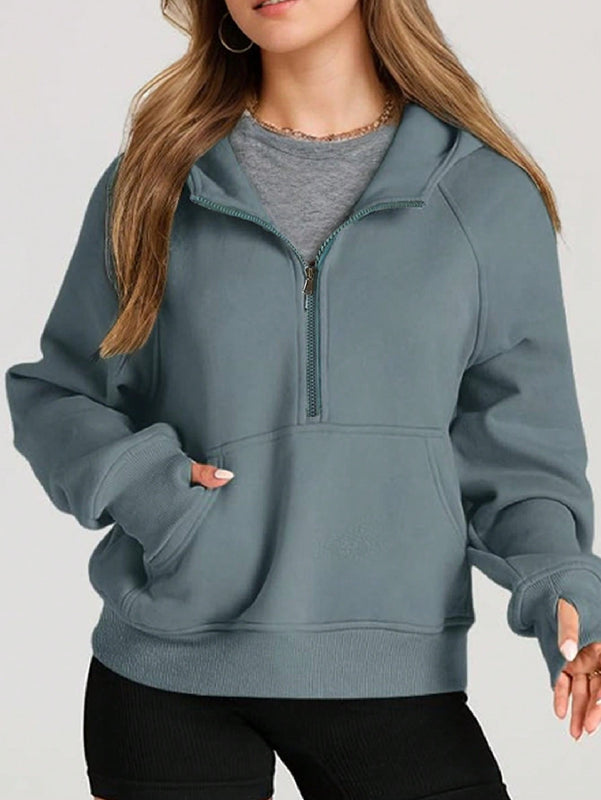 Sudaderas con media cremallera para mujer, sudaderas con capucha cropped, sudaderas de forro polar