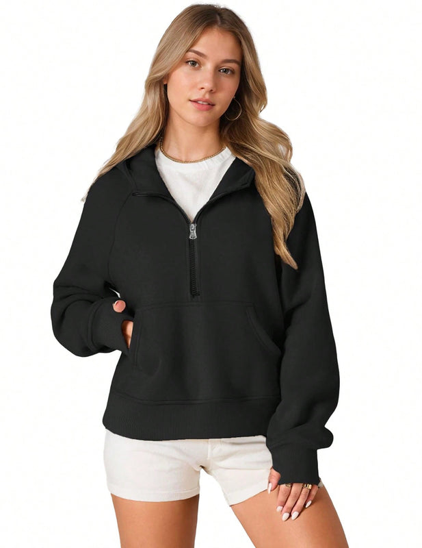 Sudaderas con media cremallera para mujer, sudaderas con capucha cropped, sudaderas de forro polar