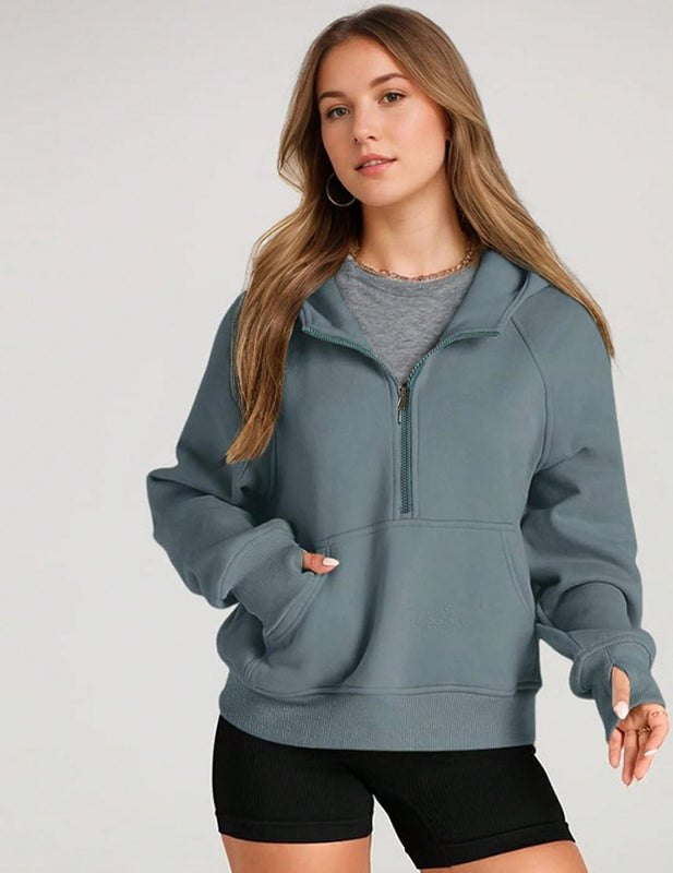 Sudaderas con media cremallera para mujer, sudaderas con capucha cropped, sudaderas de forro polar
