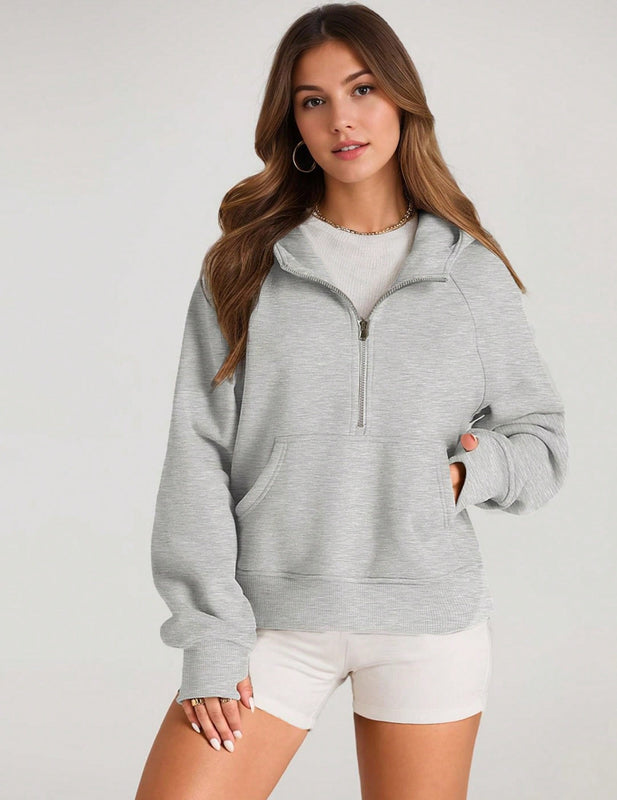 Sudaderas con media cremallera para mujer, sudaderas con capucha cropped, sudaderas de forro polar