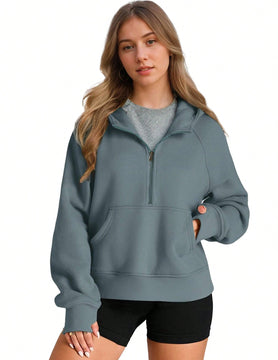 Sudaderas con media cremallera para mujer, sudaderas con capucha cropped, sudaderas de forro polar