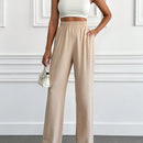 Tall pantalones informales de cintura alta y pierna ancha de unicolor con bolsillos sesgados de cottnline