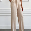 Tall pantalones informales de cintura alta y pierna ancha de unicolor con bolsillos sesgados de cottnline