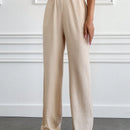 Tall pantalones informales de cintura alta y pierna ancha de unicolor con bolsillos sesgados de cottnline