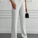Tall pantalones informales de cintura alta y pierna ancha de unicolor con bolsillos sesgados de cottnline