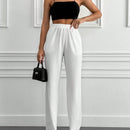 Tall pantalones informales de cintura alta y pierna ancha de unicolor con bolsillos sesgados de cottnline