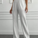Tall pantalones informales de cintura alta y pierna ancha de unicolor con bolsillos sesgados de cottnline