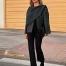 Essnce chaqueta de lana negra holgada y versatil para uso casual y de aeropuerto, diseno de bufanda de una pieza, chaqueta de cardigan corta de lana calida para el invierno, tendencia de moda otono 2024
