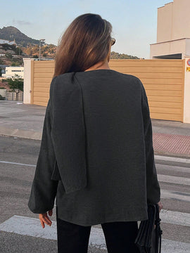 Essnce chaqueta de lana negra holgada y versatil para uso casual y de aeropuerto, diseno de bufanda de una pieza, chaqueta de cardigan corta de lana calida para el invierno, tendencia de moda otono 2024