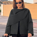 Essnce chaqueta de lana negra holgada y versatil para uso casual y de aeropuerto, diseno de bufanda de una pieza, chaqueta de cardigan corta de lana calida para el invierno, tendencia de moda otono 2024