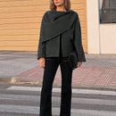 Essnce chaqueta de lana negra holgada y versatil para uso casual y de aeropuerto, diseno de bufanda de una pieza, chaqueta de cardigan corta de lana calida para el invierno, tendencia de moda otono 2024