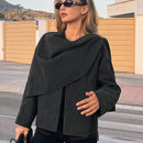 Essnce chaqueta de lana negra holgada y versatil para uso casual y de aeropuerto, diseno de bufanda de una pieza, chaqueta de cardigan corta de lana calida para el invierno, tendencia de moda otono 2024