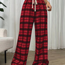 Essnce pantalones rectos y holgados con cintura de cordon a cuadros para mujer