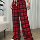 Essnce pantalones rectos y holgados con cintura de cordon a cuadros para mujer