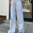 Pantalones de mujer con cintura de doble capa a rayas