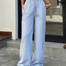 Pantalones de mujer con cintura de doble capa a rayas