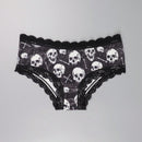 Dircho 3 piezas bikinis goticos sexys y elegantes de tiro bajo para mujer - encaje en contraste, estampado de rosas, calaveras y estrellas en todo el diseno, bragas tipo hipster comodas para mujer - lenceria y ropa interior de halloween
