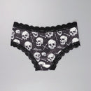 Dircho 3 piezas bikinis goticos sexys y elegantes de tiro bajo para mujer - encaje en contraste, estampado de rosas, calaveras y estrellas en todo el diseno, bragas tipo hipster comodas para mujer - lenceria y ropa interior de halloween