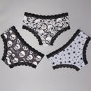 Dircho 3 piezas bikinis goticos sexys y elegantes de tiro bajo para mujer - encaje en contraste, estampado de rosas, calaveras y estrellas en todo el diseno, bragas tipo hipster comodas para mujer - lenceria y ropa interior de halloween