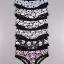 Dircho 6 piezas mujer braguitas goticas sexy y bonitas con estampado todo sobre de rosas, calaveras y esqueletos, de encaje - suave, sin costuras y elastico - lujoso confort para la coleccion de lenceria femenina