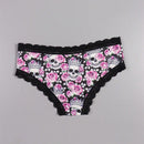 Dircho 6 piezas mujer braguitas goticas sexy y bonitas con estampado todo sobre de rosas, calaveras y esqueletos, de encaje - suave, sin costuras y elastico - lujoso confort para la coleccion de lenceria femenina